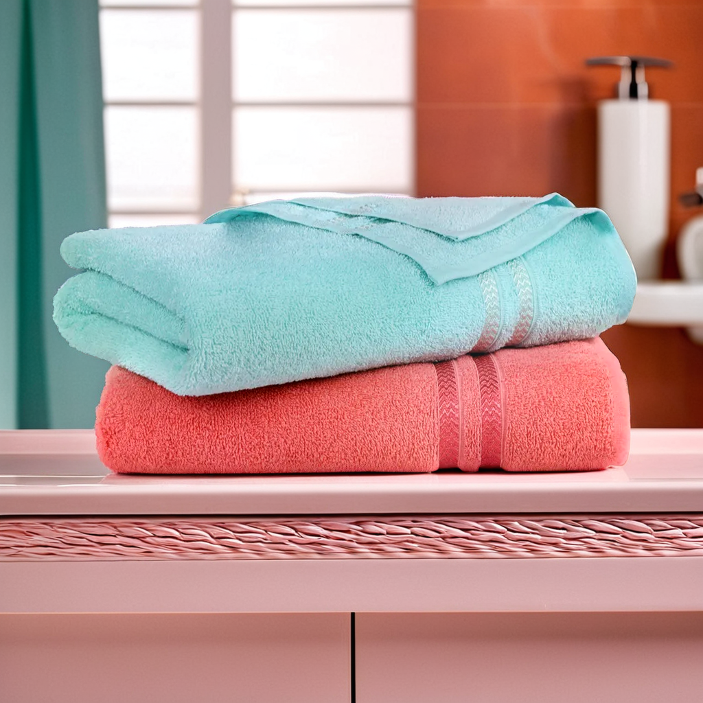 GSM 380 Sea Green & Coral Bath Towel