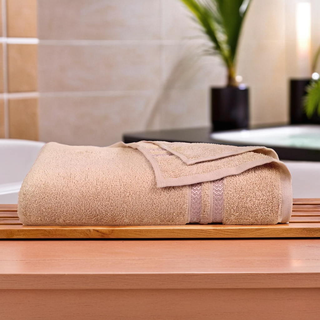 GSM 380 Tan & Coral Bath Towel