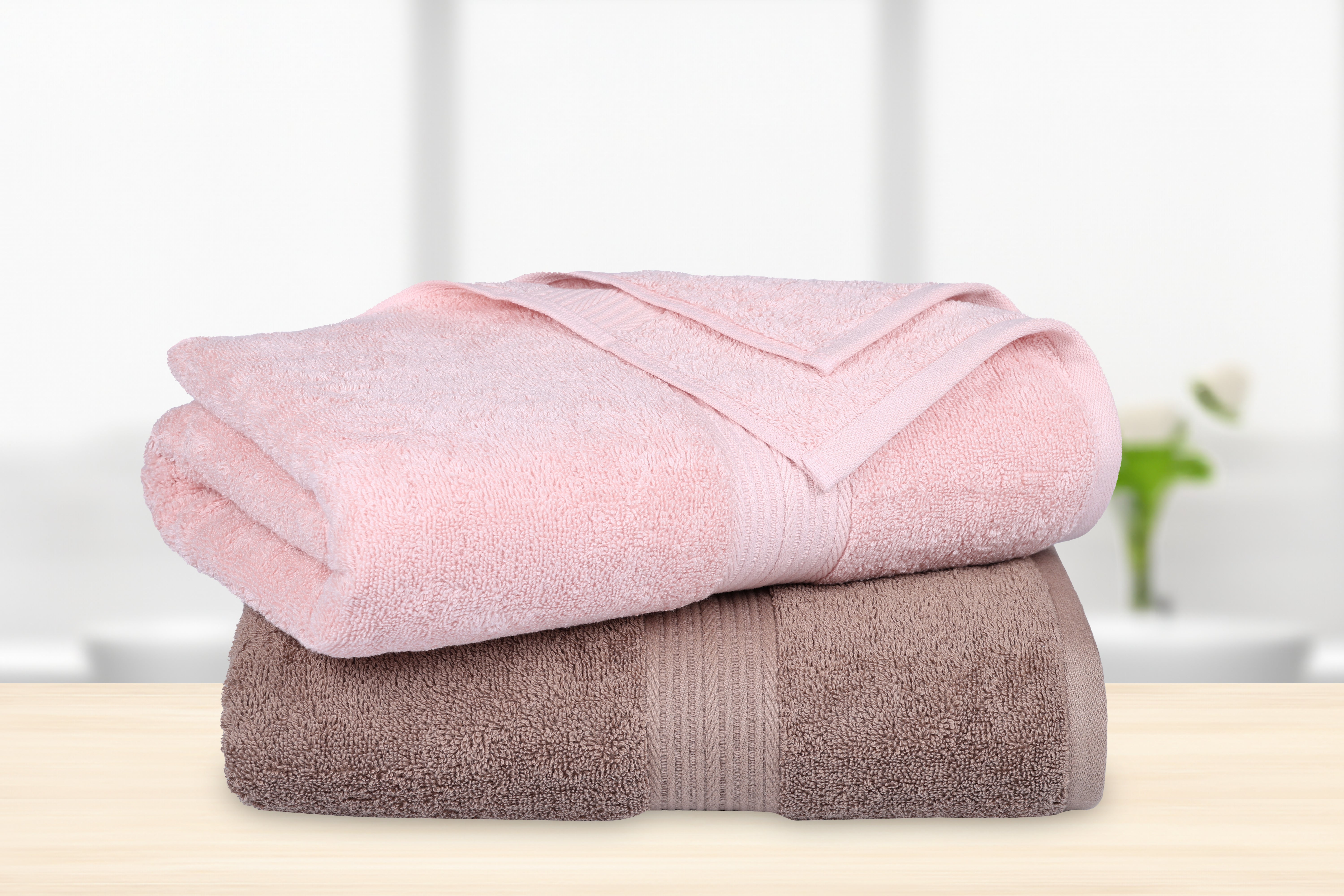 GSM 500 Sepia Brown & Baby Pink Bath Towel