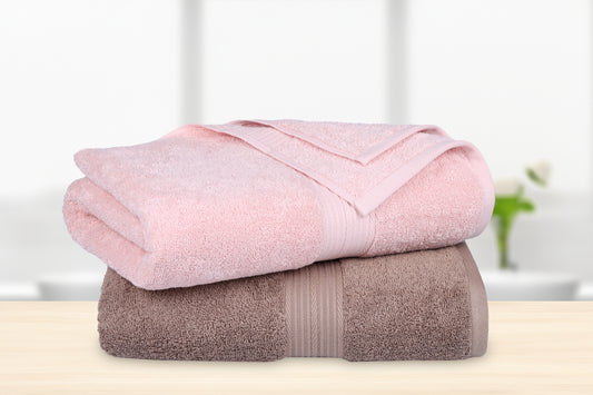 GSM 500 Sepia Brown & Baby Pink Bath Towel