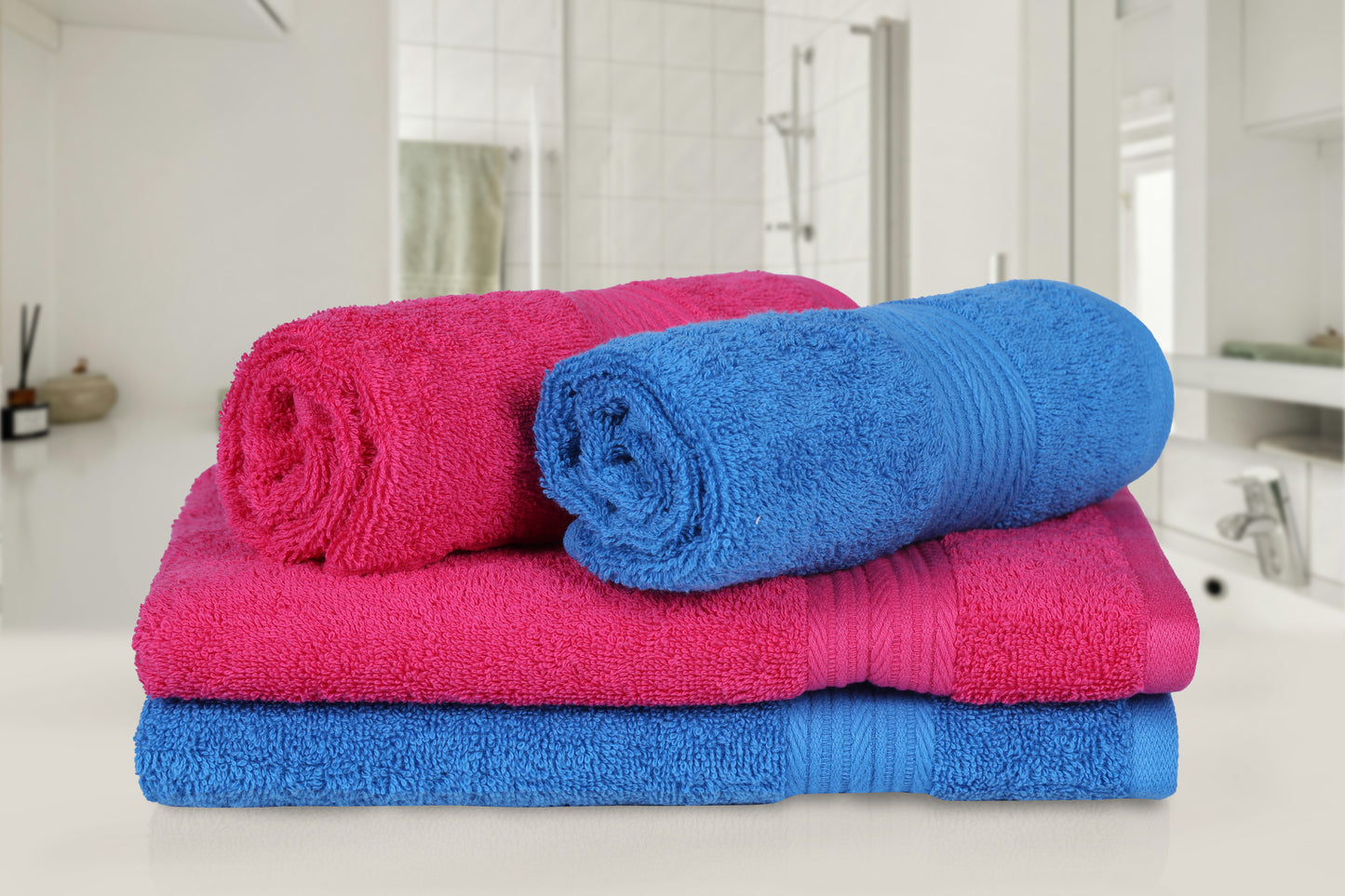 GSM 500 Iris Blue & Paradise Pink Hand Towel