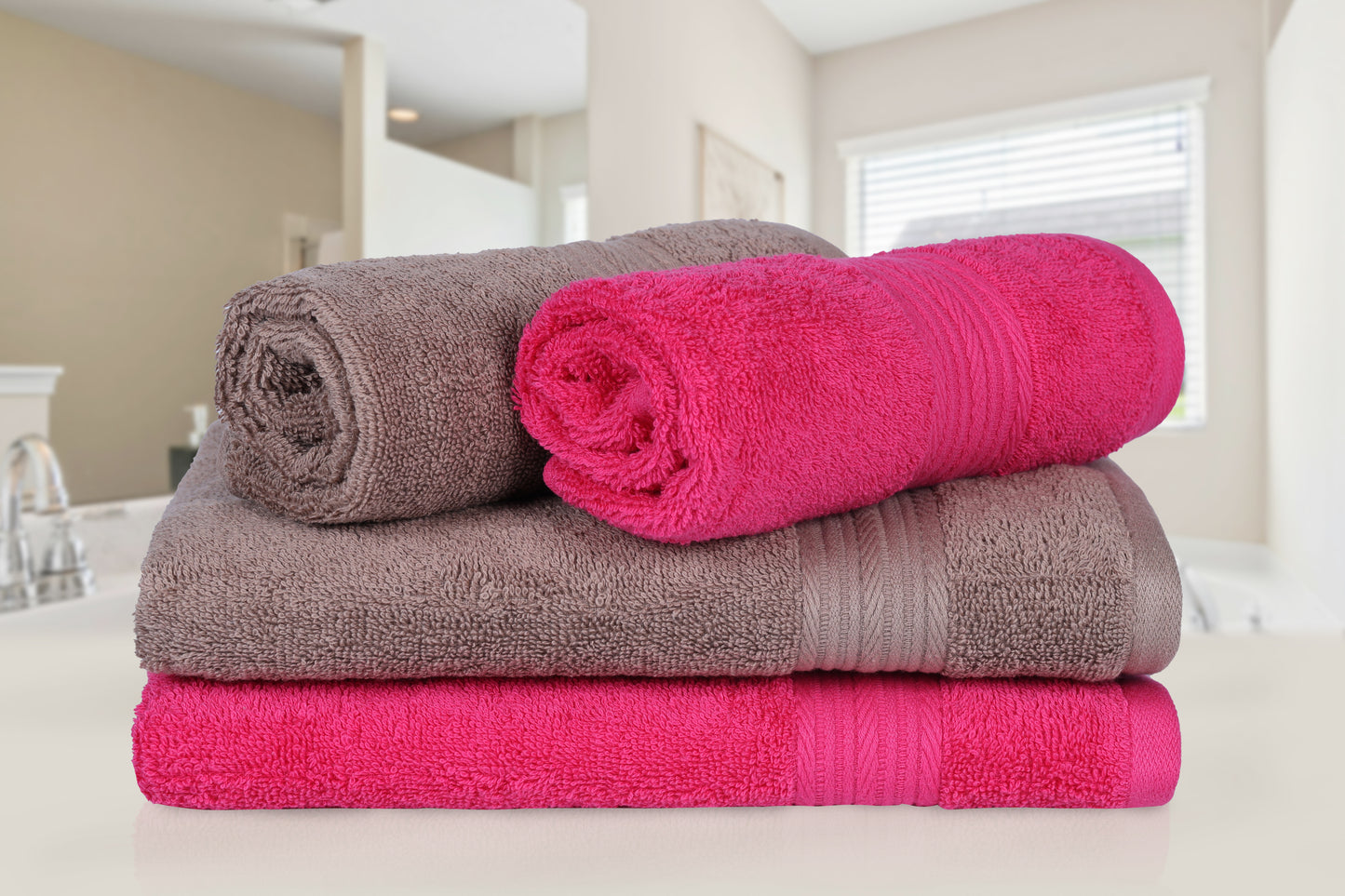 GSM 500 Taupe & Paradise Pink Hand Towel